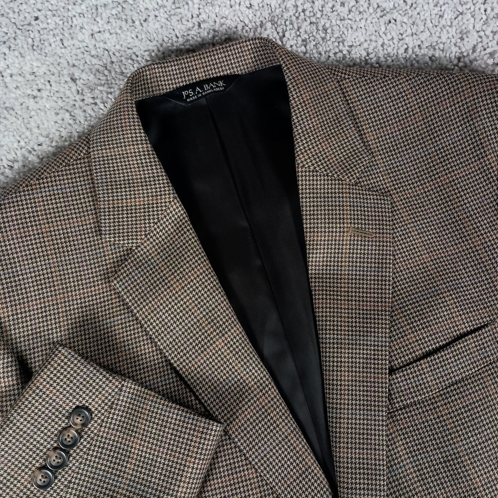 Jos. A. Bank‎ Traveler Tailored Fit 42L Wool Houndstooth Overcheck Mens Blazer